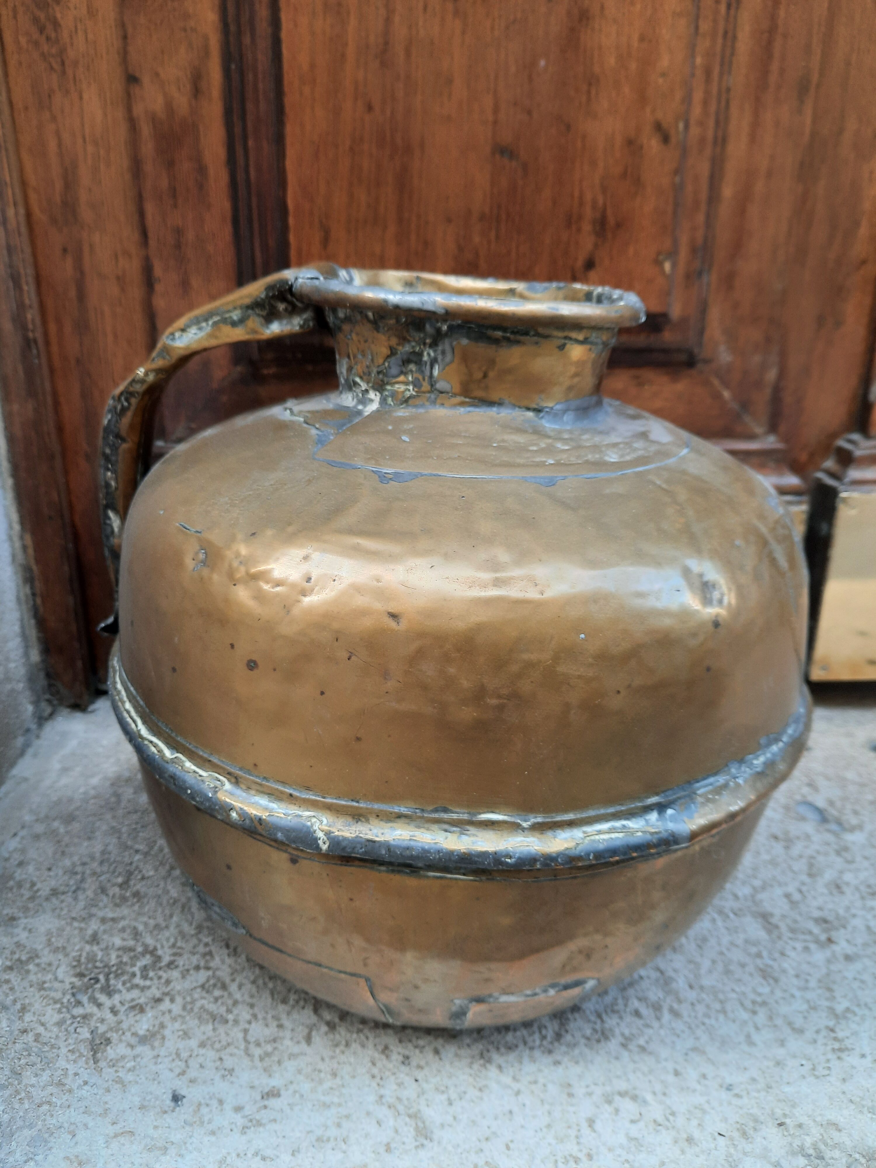 Antique brass jar