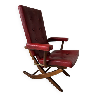 Red leather relax armchair from the 60s
