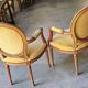 Elegant pair of Louis XVI cabriolet armchairs in moulded wood and upholstered.