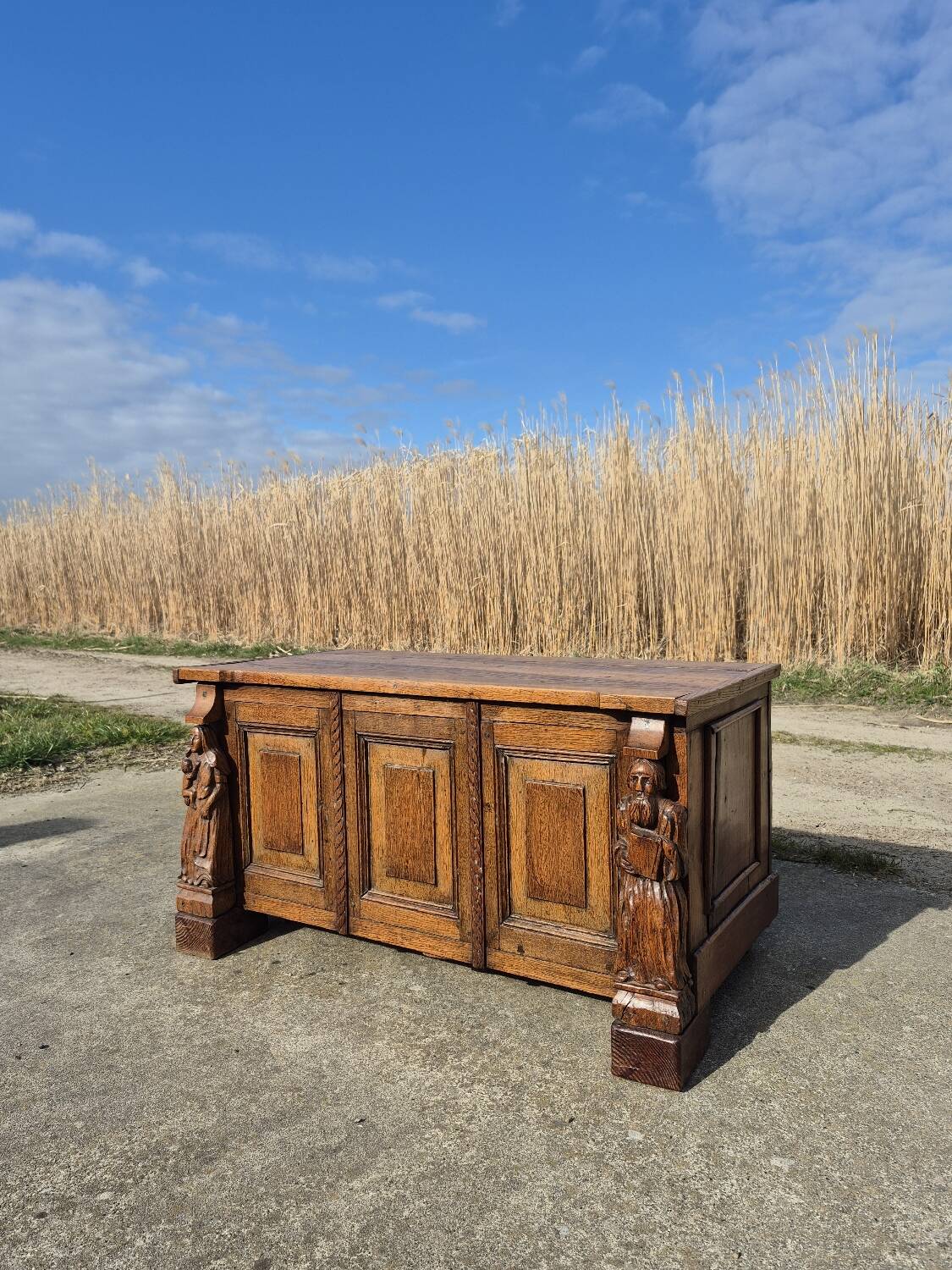 Antique chest wood carving oak