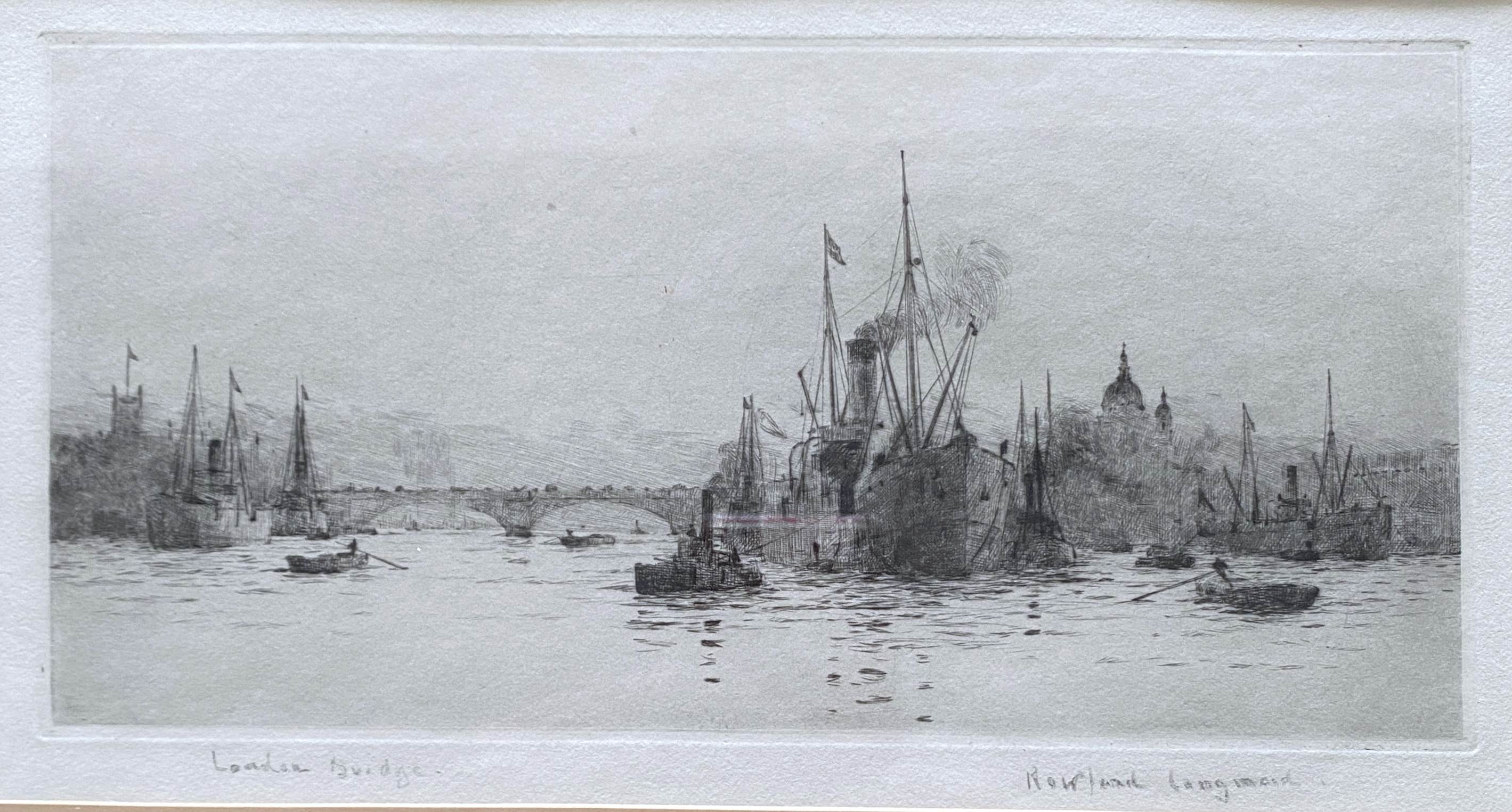 Painting original engraving Rowland Langmaid (1897/1956) "London Bridge"