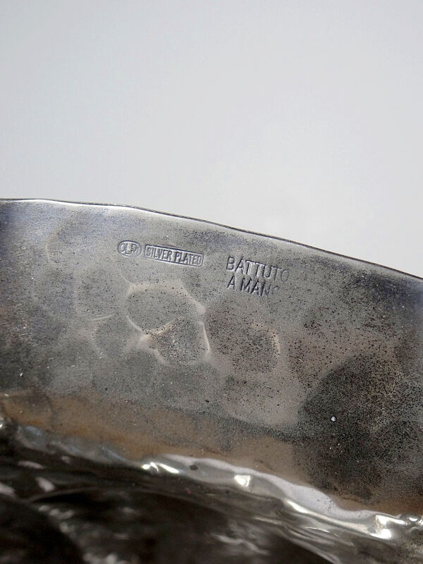 Grande bassine, coupe, Olri Italie vintage année 50 martelée argentée