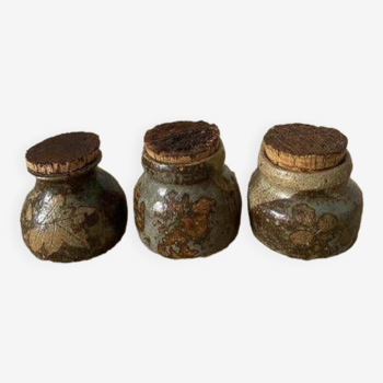 Set of 3 stoneware pots designed by ceramist Alain Blanchard