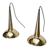 Danish mid-century brass cone pendant lamps, 1950s, set of 2.