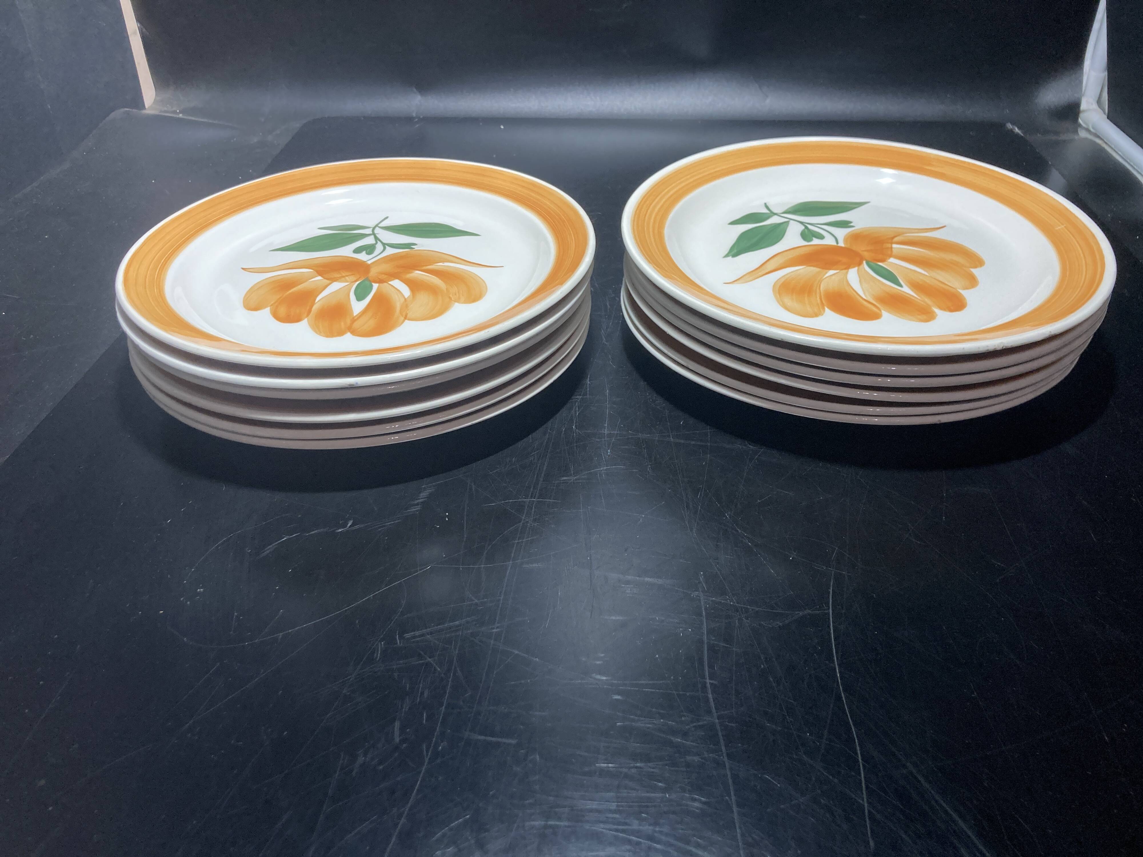 Set of twelve ceramic flat plates by Gien, Mougins decor