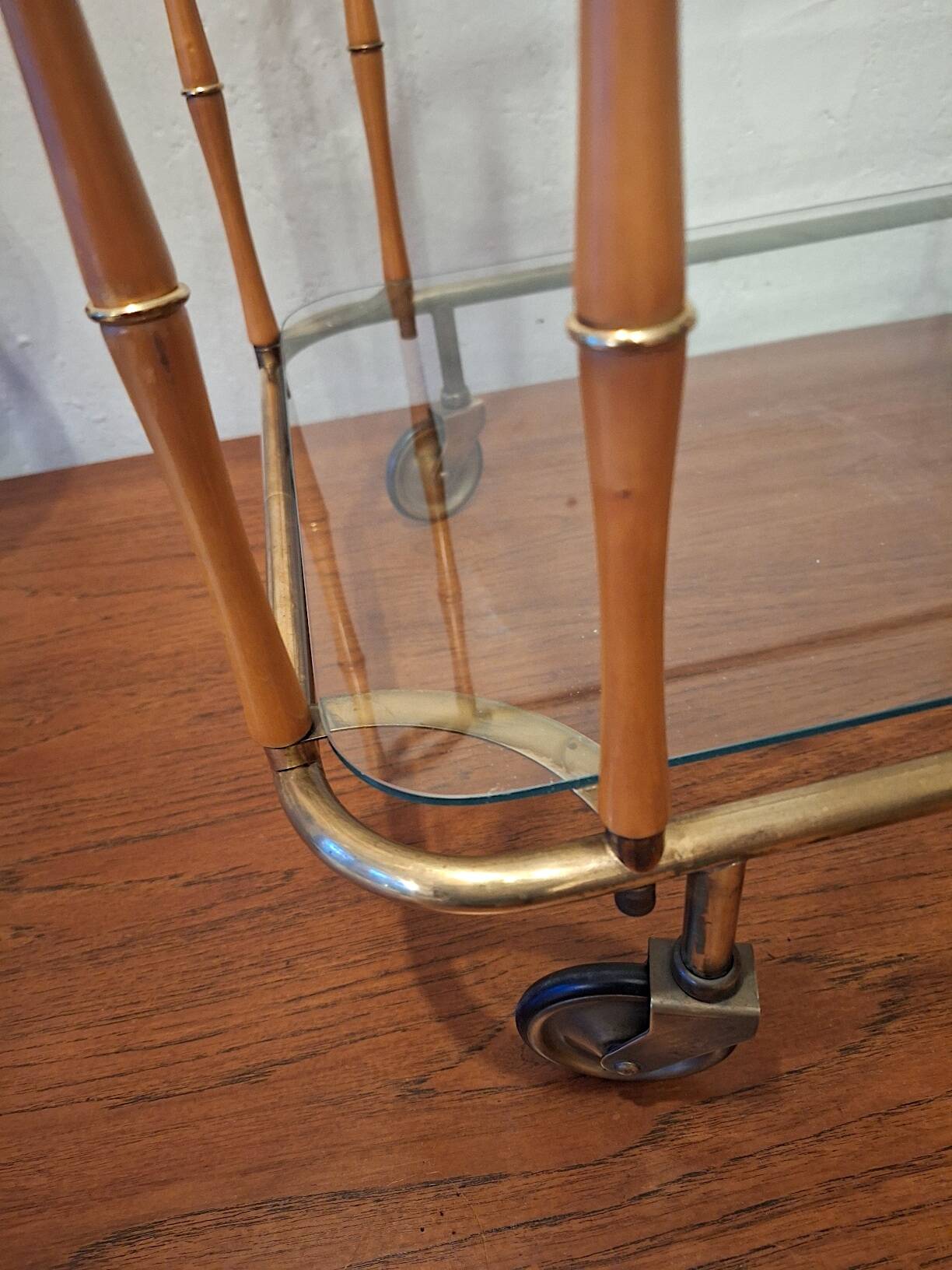Faux bamboo cocktail trolley bar cart attr. Maison Jansen, France 1950s-60s