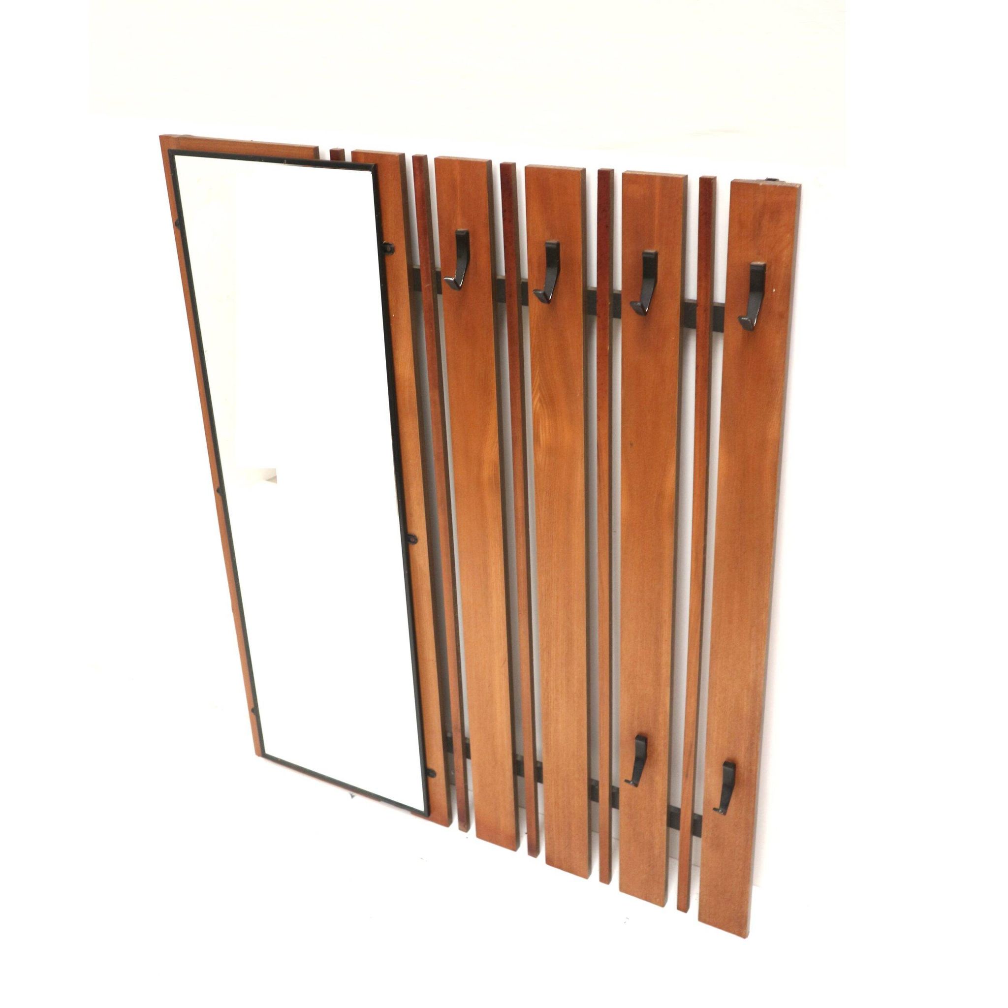 Porte-manteau mural vintage / porte-manteau avec miroir des années 60