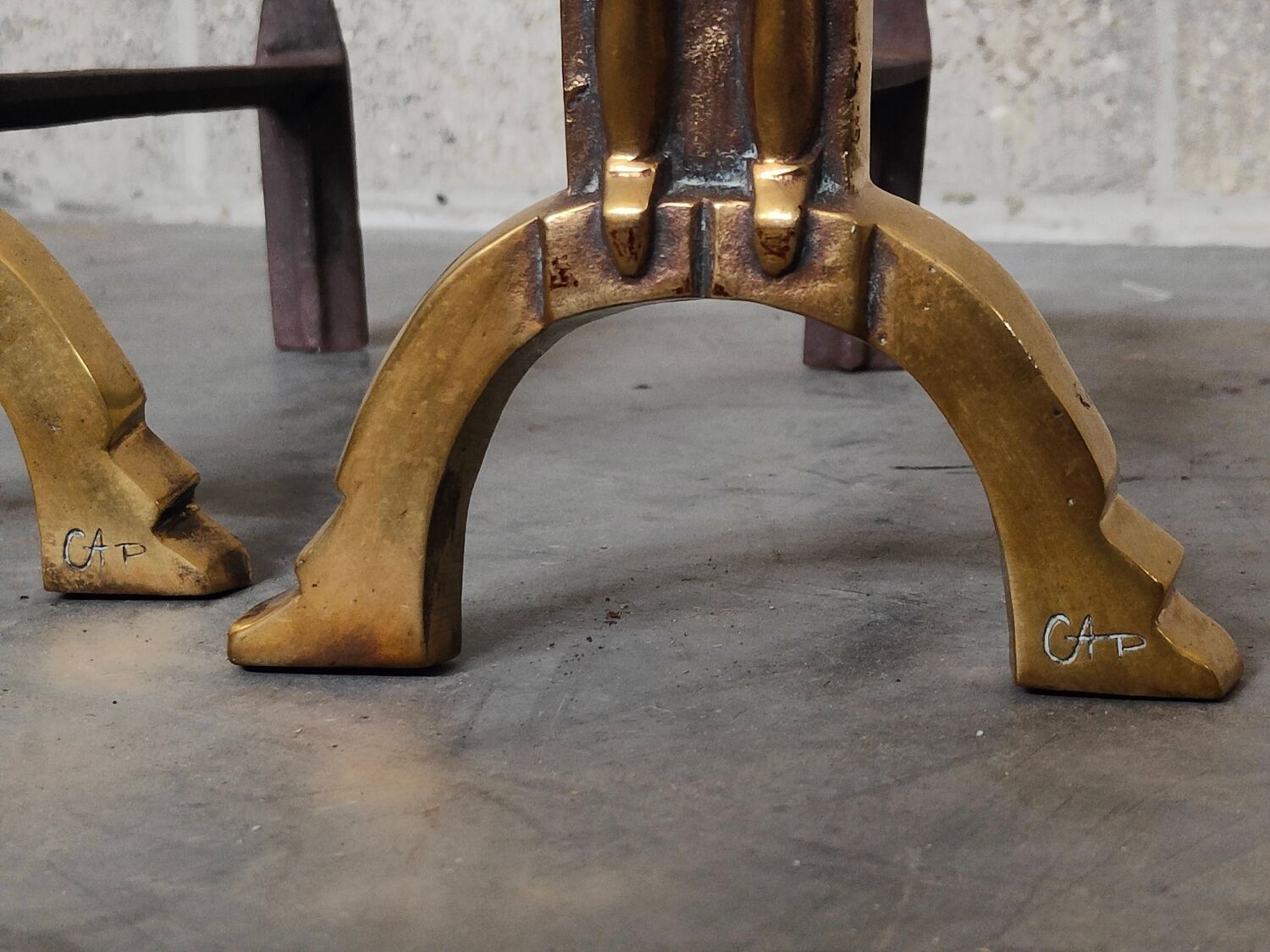 Pair of bronze andirons Anton Prinner 1930