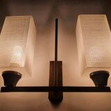 Two-light Art Deco wall light in brass with square glasses