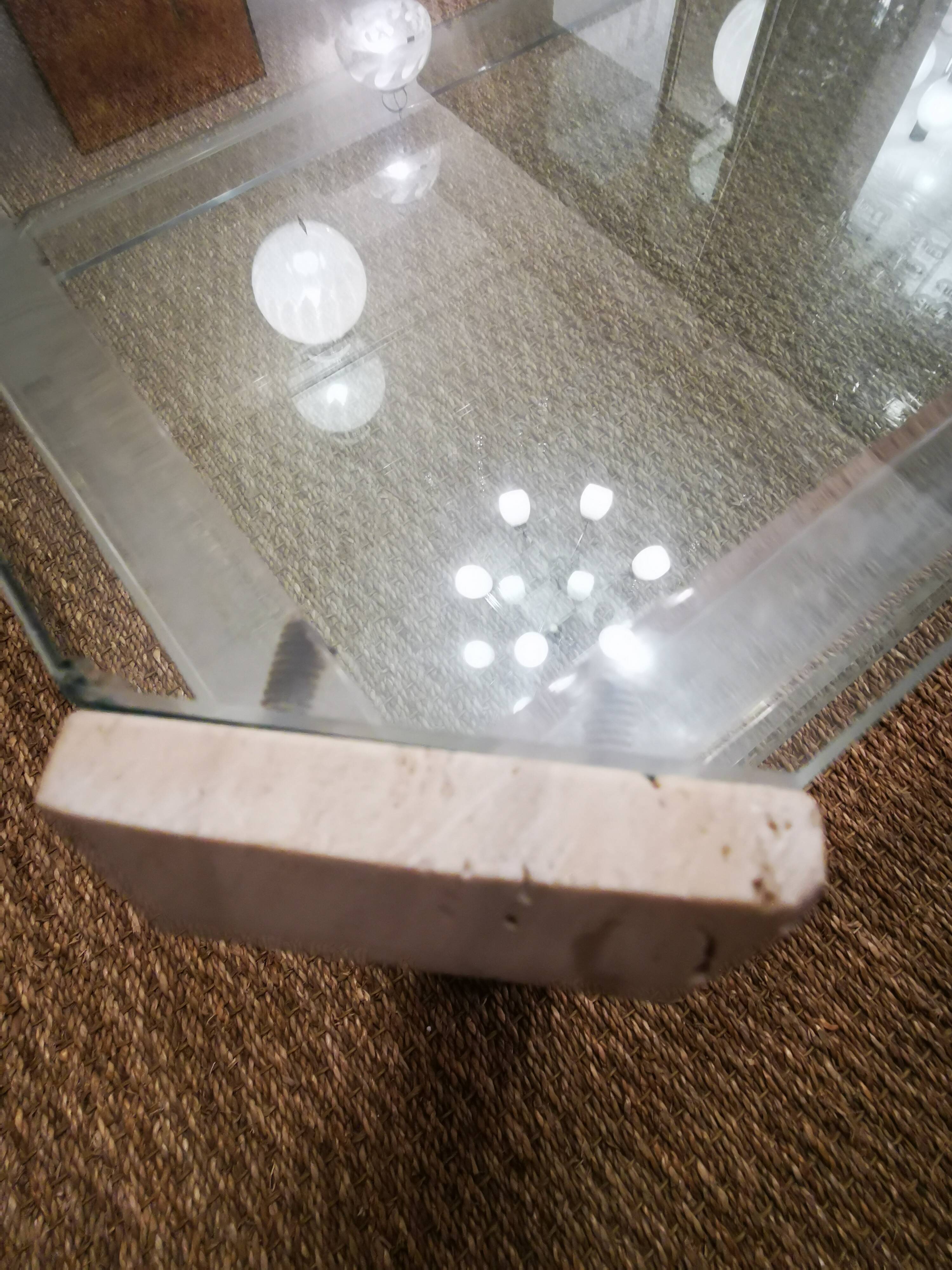 Italian travertine, perspex and glass coffee table, circa 1970