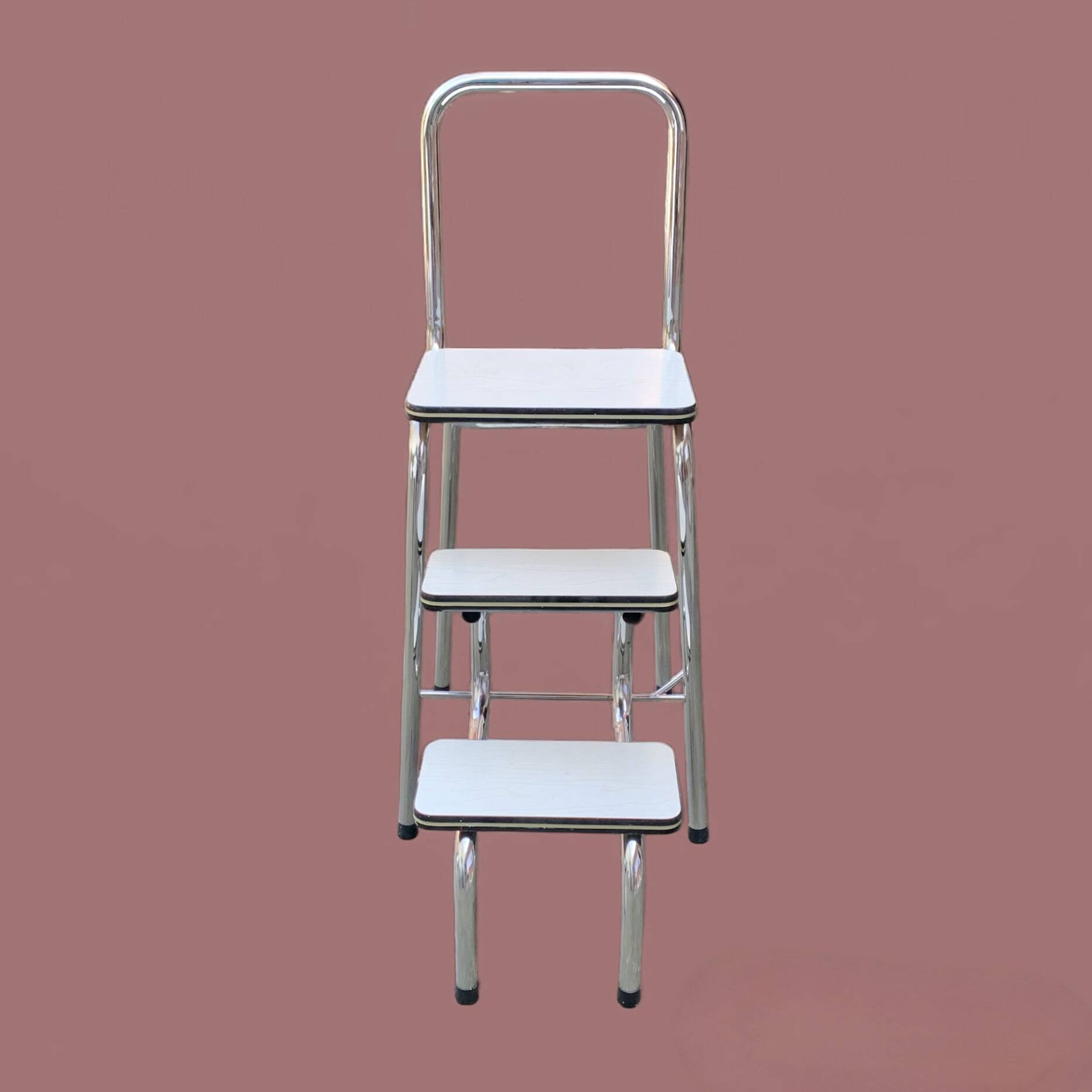 Vintage stepladder in Formica, wood and chromed metal