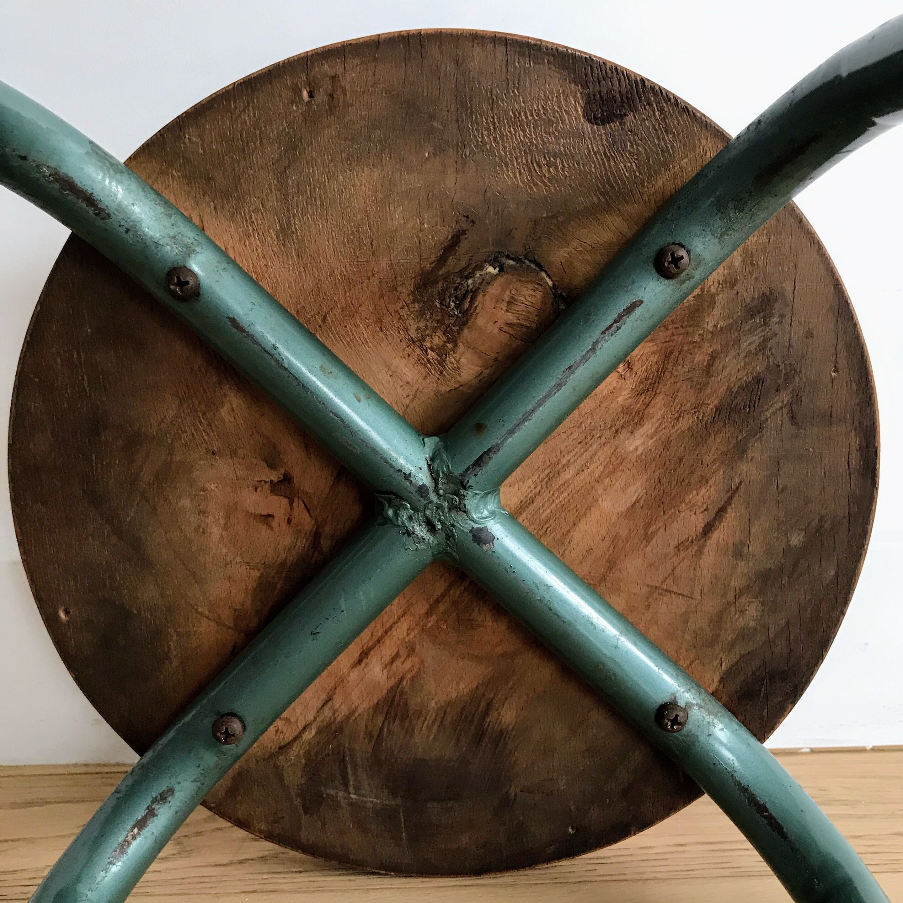 Vintage metal and wood industrial stool