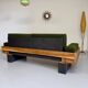 Vintage 3-seater sofa, green, solid wood, 70s/80s design