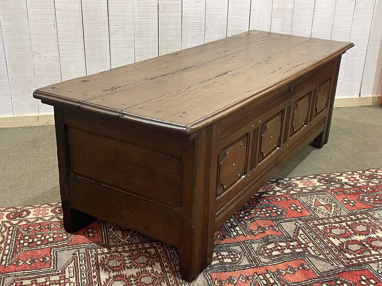 19th century Breton oak storage bench