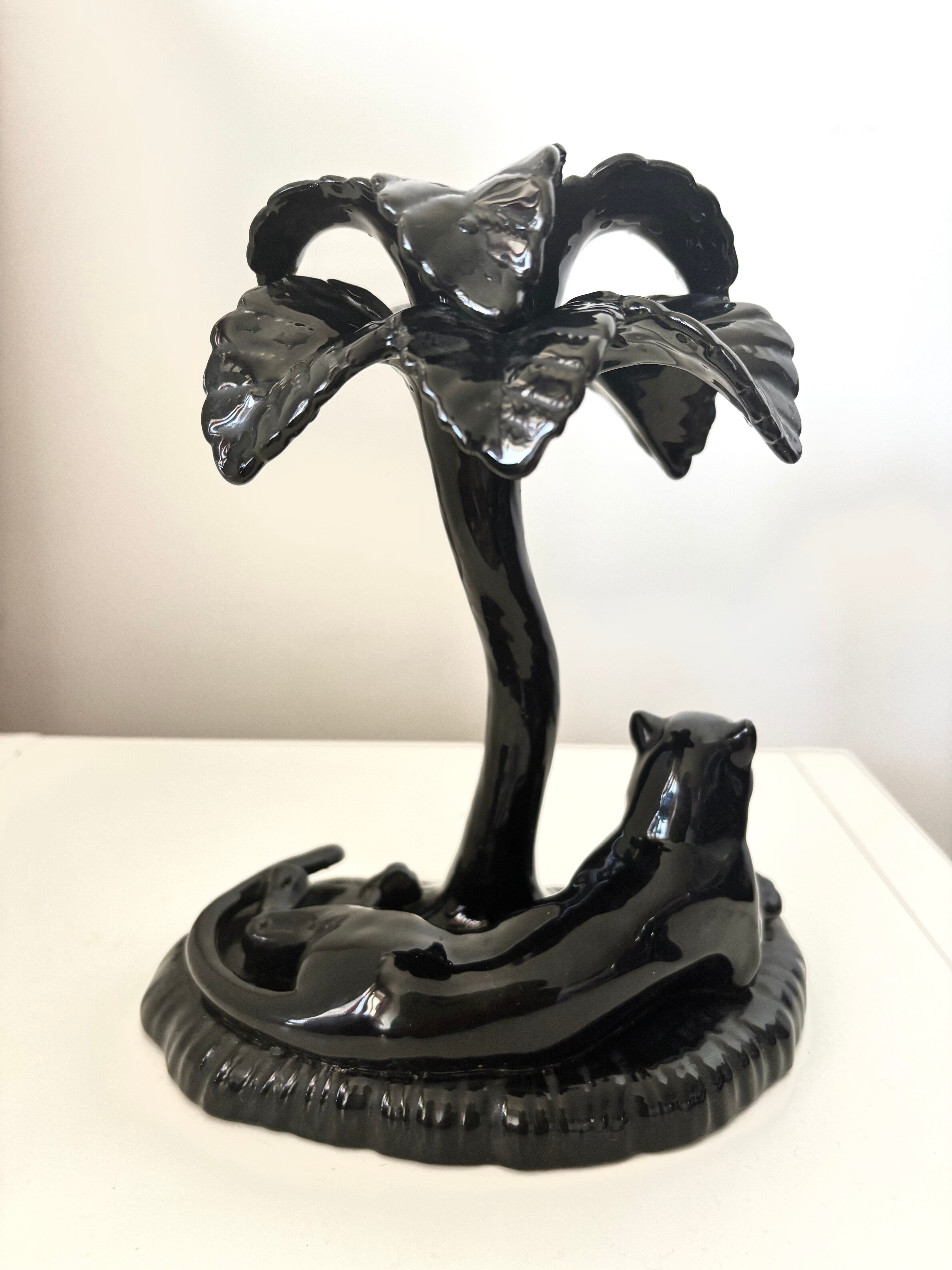 Black panther Art Deco candlestick
