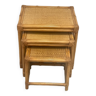 3 pull-out tables rattan, bamboo and woven wicker