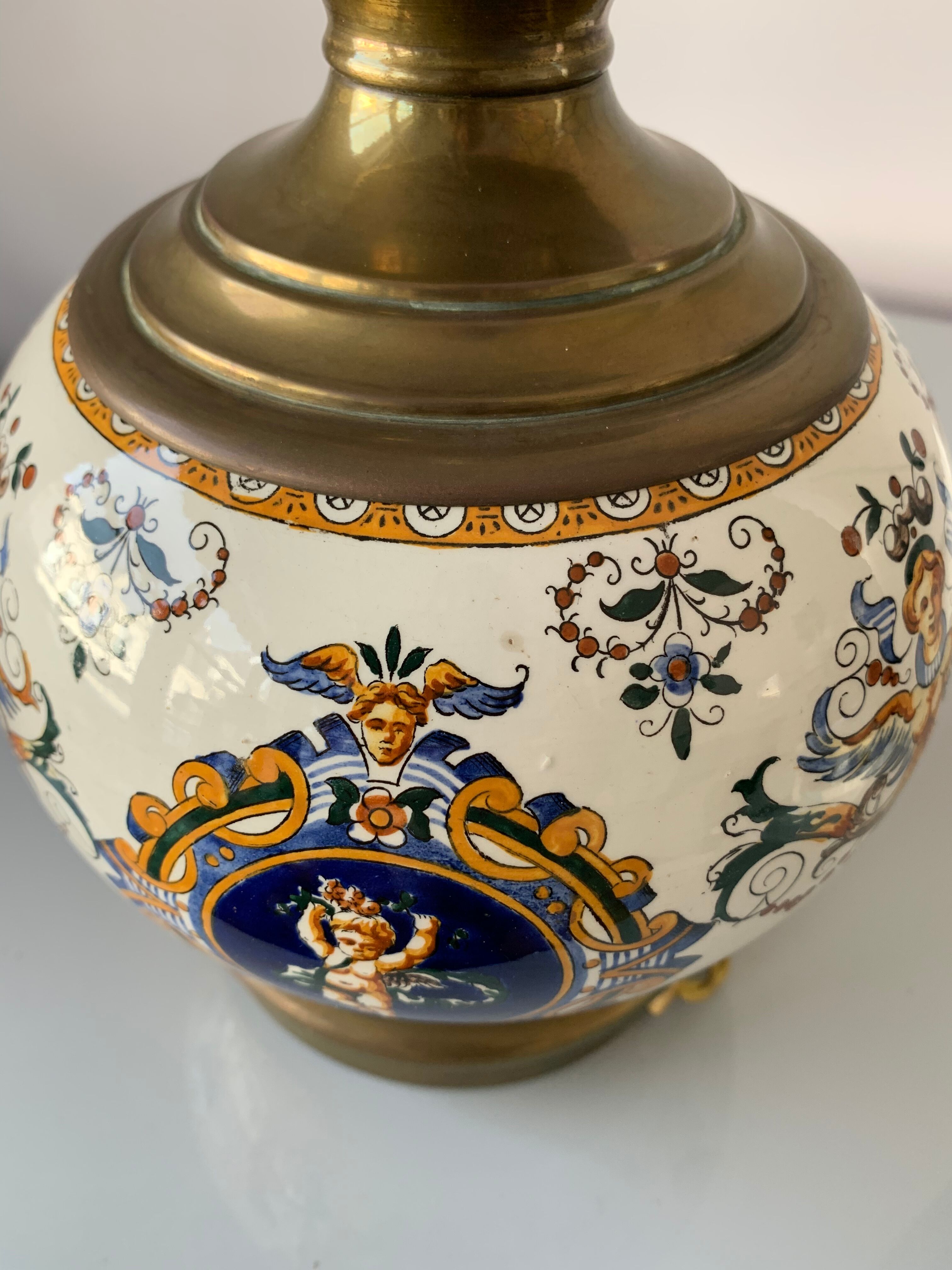 Old faience lamp of Gien Renaissance decoration 1876