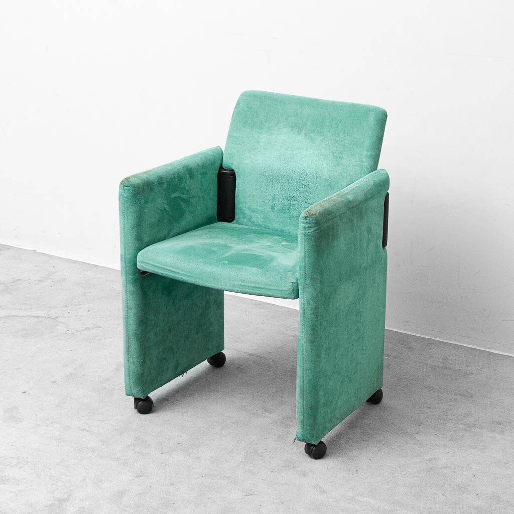 Set of 6 Roota velvet armchairs in green by Buzzati & Rocchi, 1970s