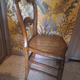 Pair of Bistrot blond wood chairs 1950 with canning seat