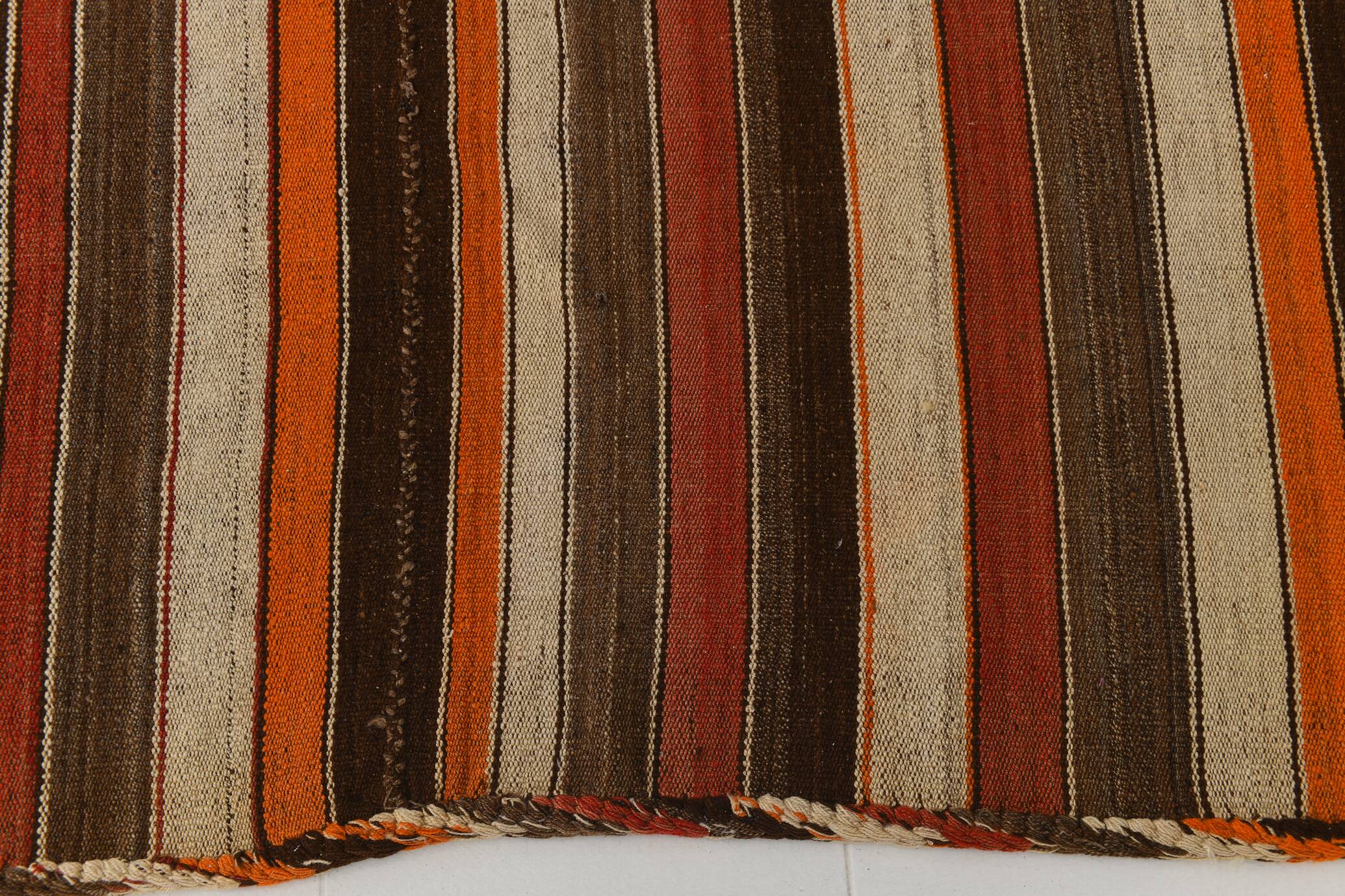 6x8 Brown Red Striped Vintage Kilim Rug, 195x259Cm