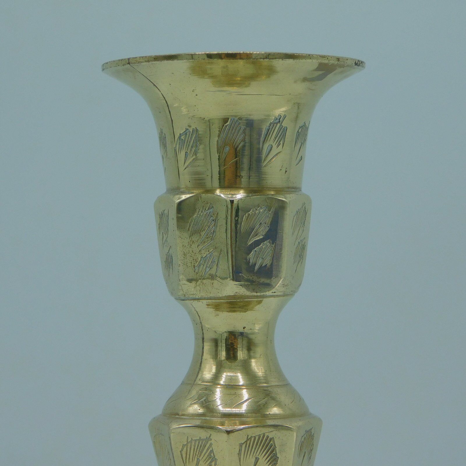 Engraved brass candlestick