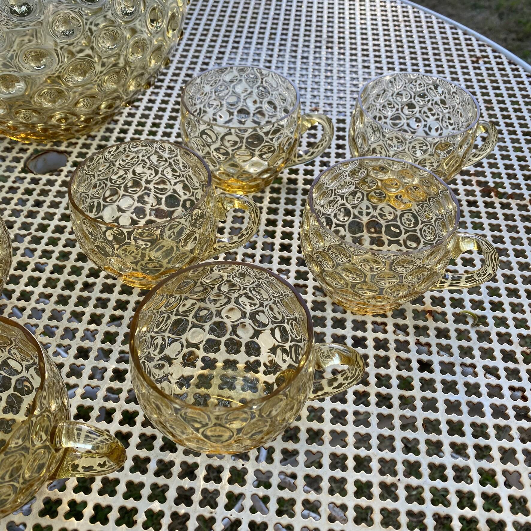 Vintage punch service in amber glass, Empoli style, 1960s-70s.