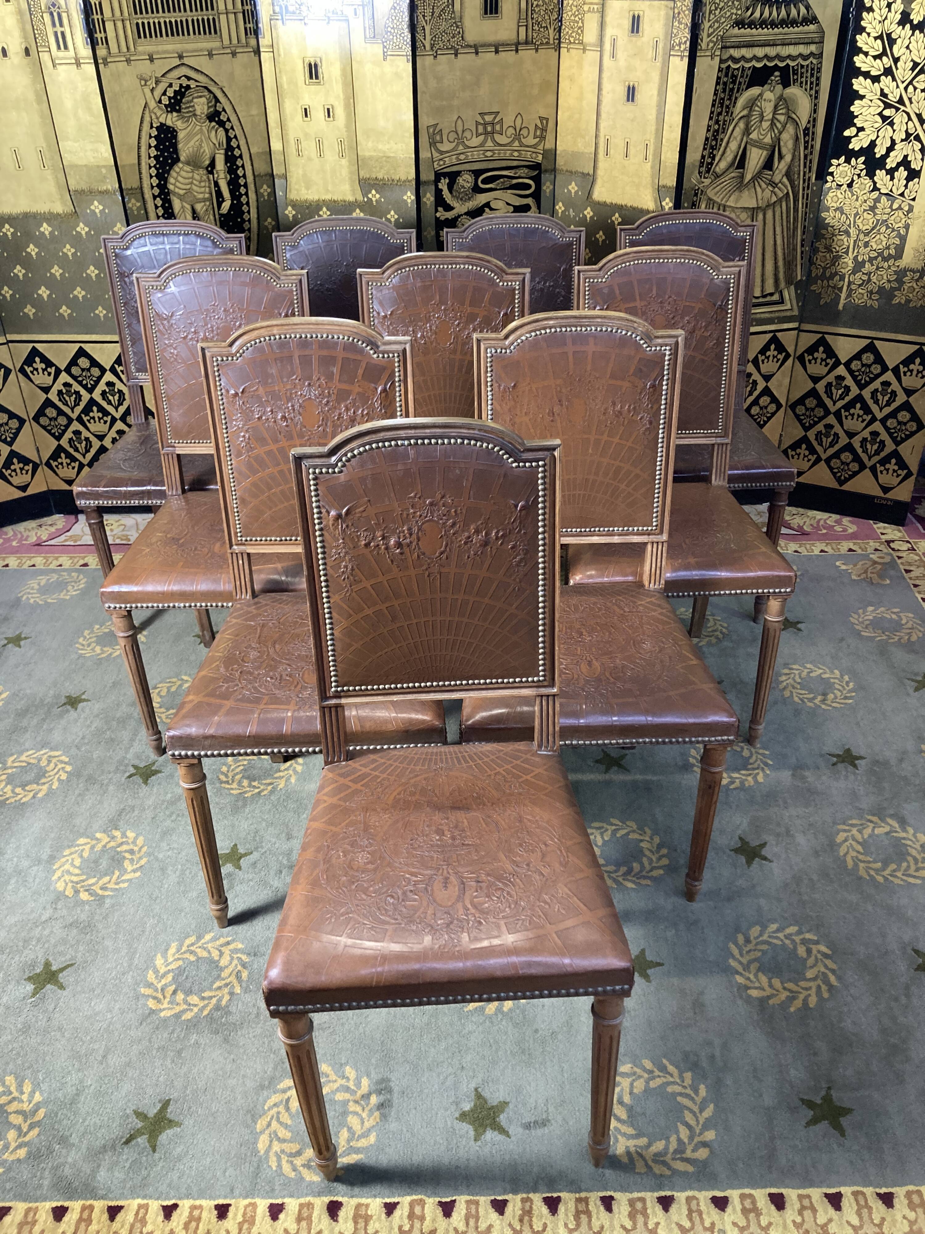 10 Louis XVI chairs seated leather
