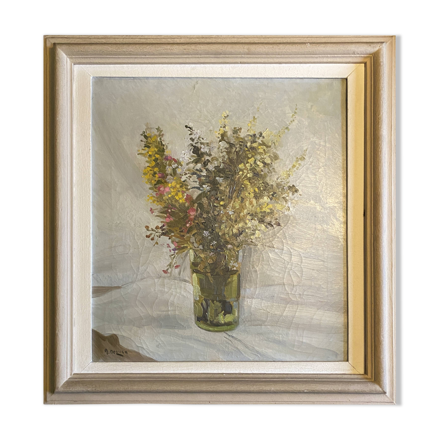 Painting "bouquet of flowers" post impressionist signed a. de luca + frame