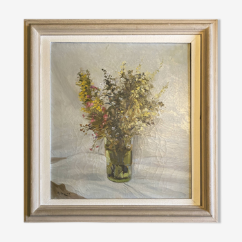 Tableau HST "Bouquet de fleurs" post impressionniste signé A. De Luca + cadre