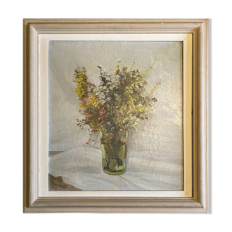 Tableau HST "Bouquet de fleurs" post impressionniste signé A. De Luca + cadre