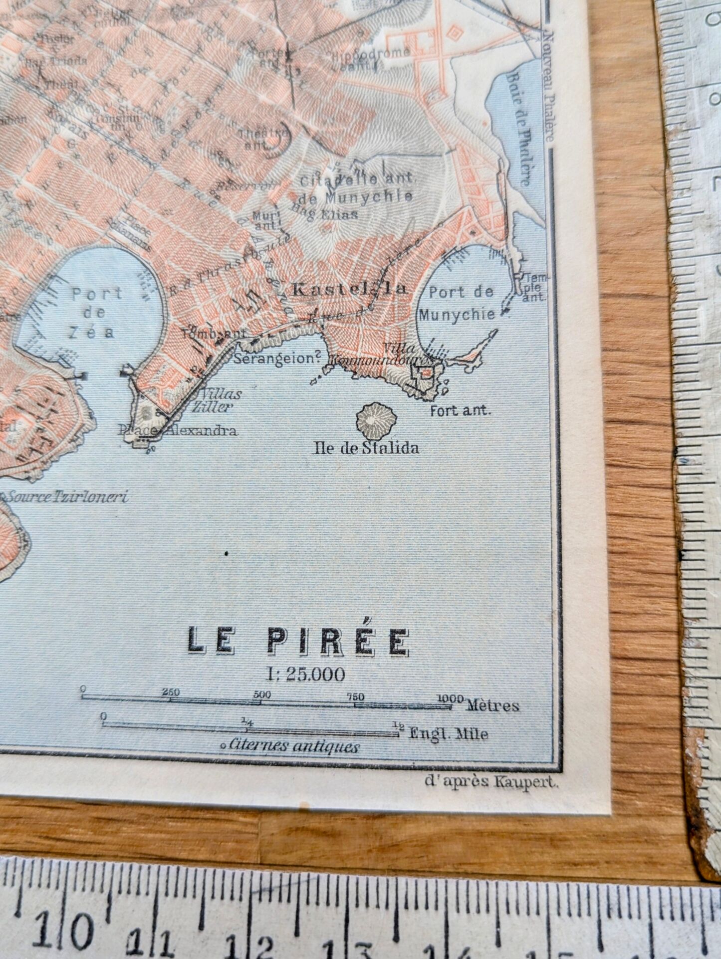 Le Pirée, Athènes, petit plan original imprimé en 1910