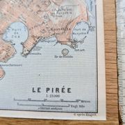 Piraeus, Athens, small original map printed in 1910.