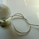 1970s bedside lamp with lampshade made of glass and plastic stand, vintage