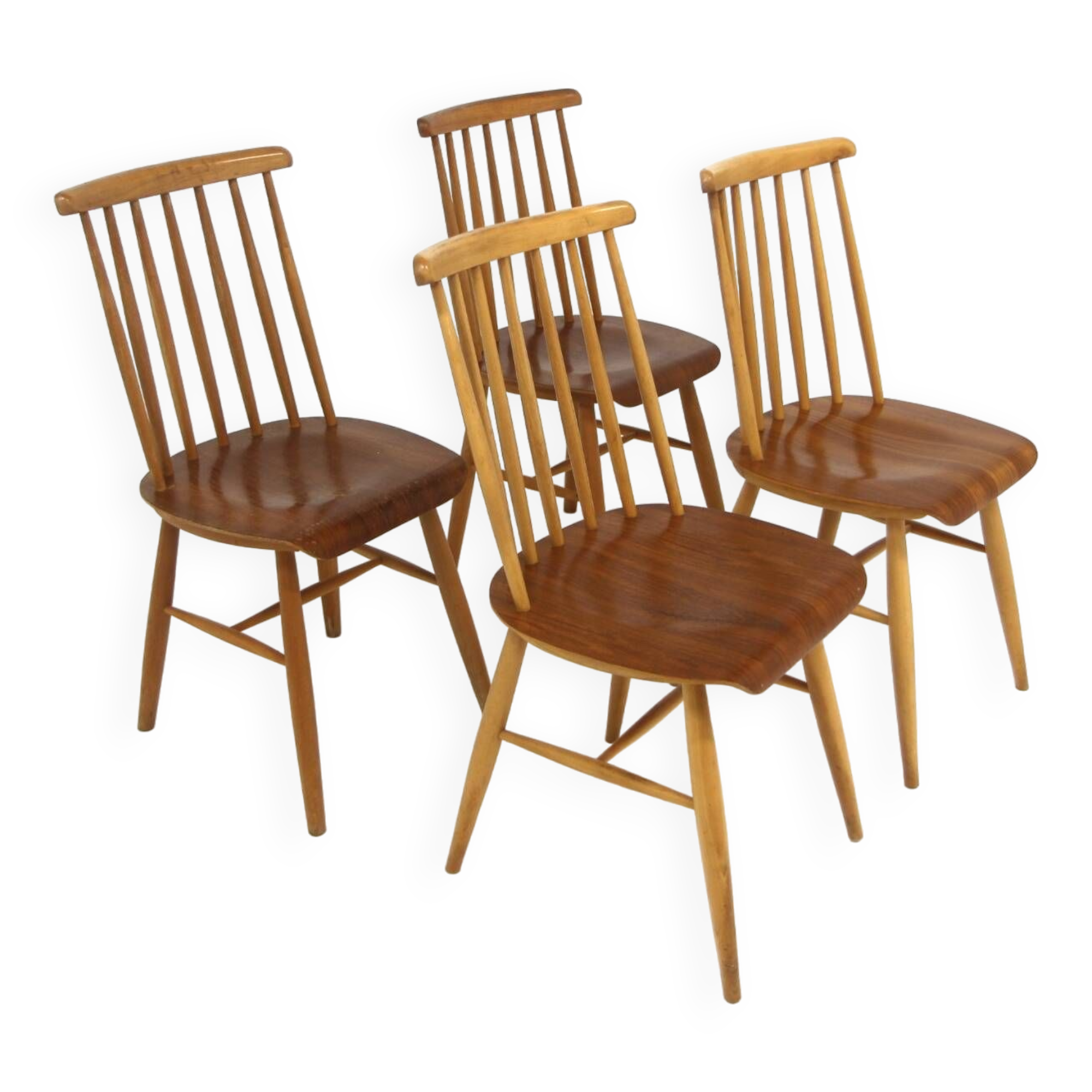 Set of 4 Scandinavian "Pinnstol" beech chairs, Sweden, 1960
