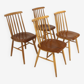 Set de 4 chaises scandinave "Pinnstol" en hêtre, Suède, 1960