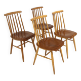 Set of 4 Scandinavian "Pinnstol" beech chairs, Sweden, 1960
