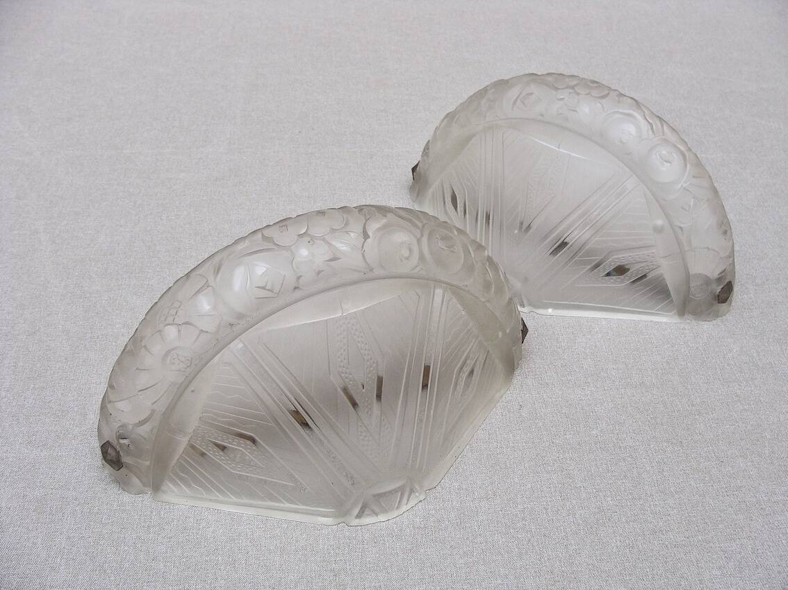 Pair of Art Deco pressed glass wall lights designed 1930