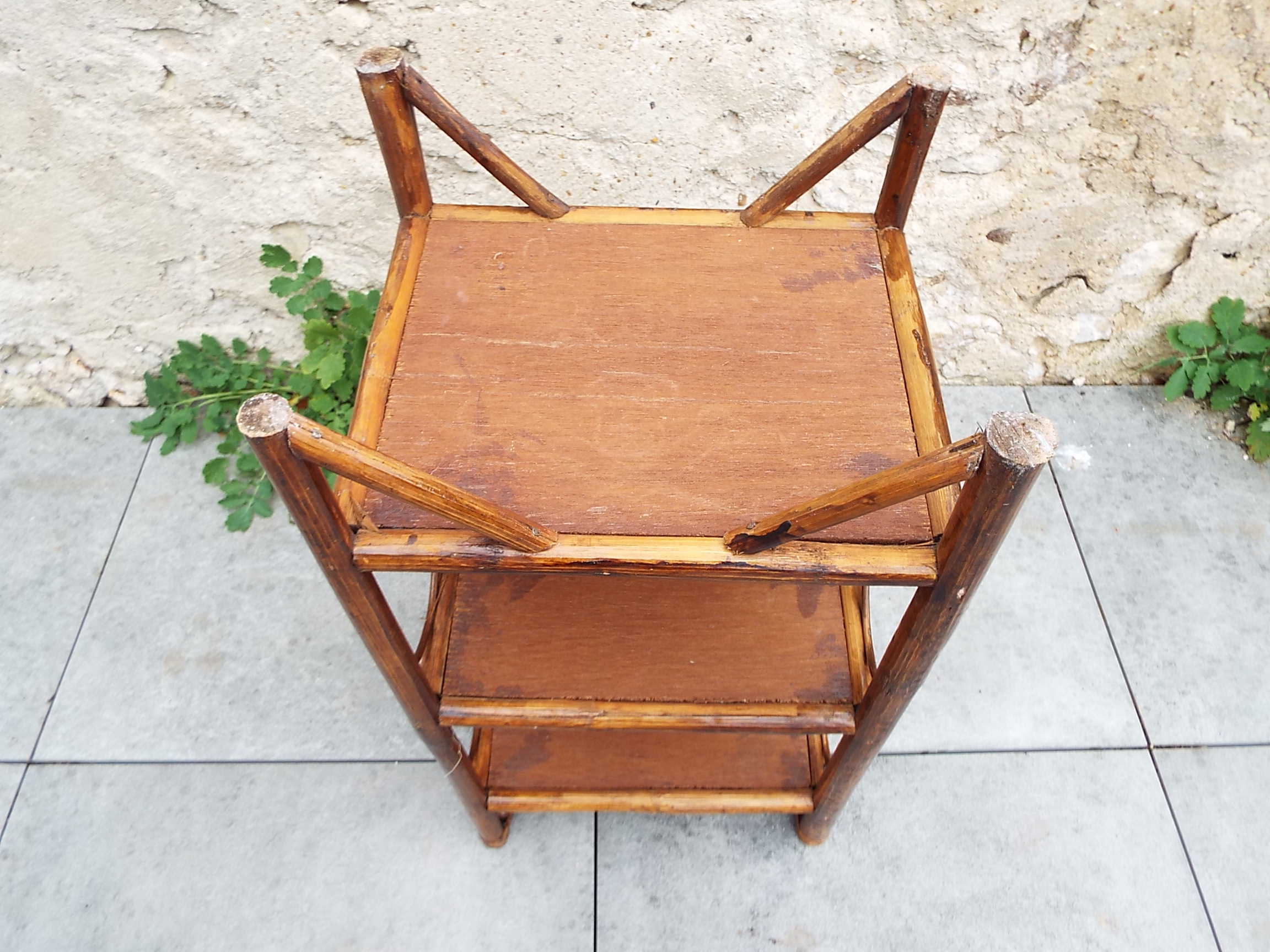 Rattan and bamboo bedside shelf