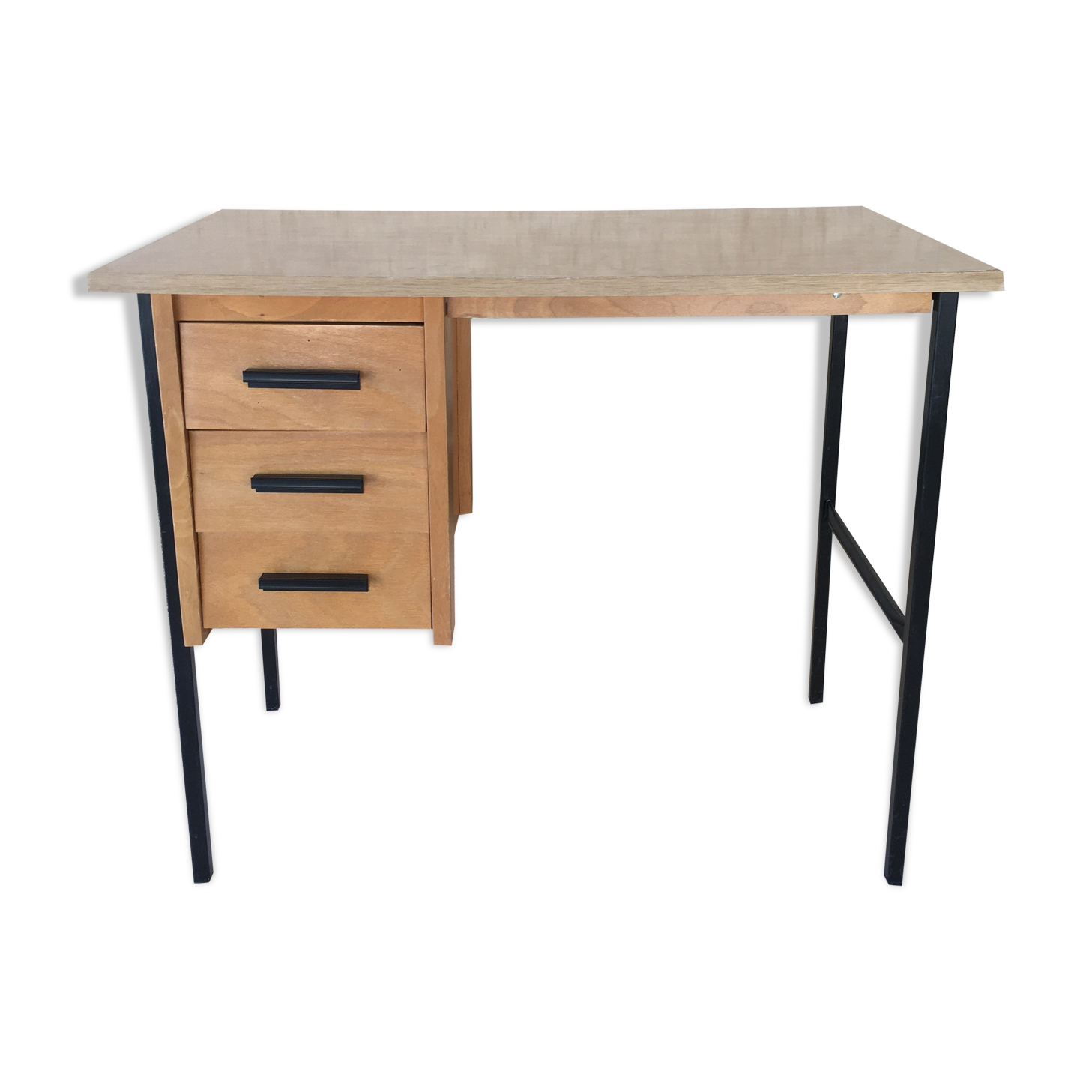Desk with drawers and tubular metal feet
