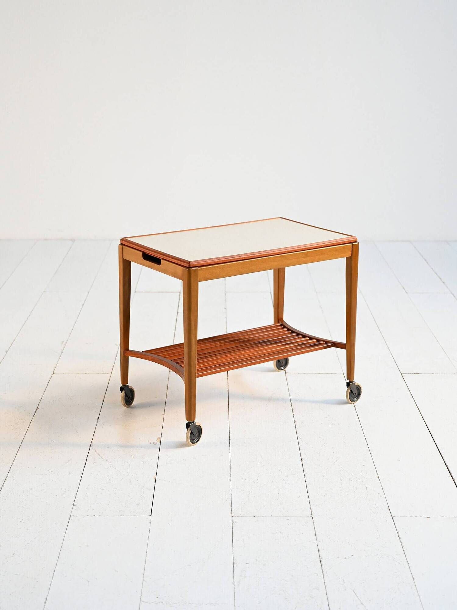 Mid-century Northern European serving trolley in teak and birch, 1950s–1960