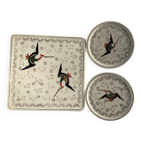 Longwy Chypre cream trivets and bottles