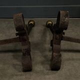 Pair of 19th century iron and brass andirons