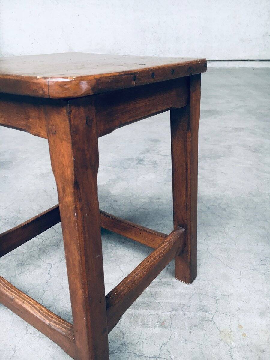 Set of Belgian Handcrafted Wooden Stools, 1940s