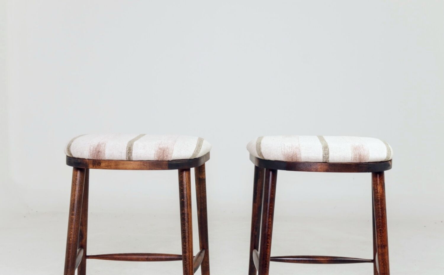 Rustic Beech Bar Stools – Striped Jacquard Fabric
