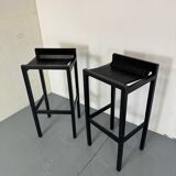 2 tabourets de bar modernistes en bois noir et acier par Ruud Jan Kokke, années 1980