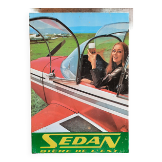 Old sheet metal plate "SEDAN Bière de l'Est" Airplane 24x34cm 60's