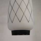Vintage suspension with opaline lampshade and black decoration, 1950s.