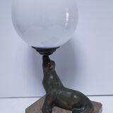 art deco seal lamp marble opaline metal