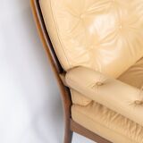 Armchair in dark wood and upholstered with light elegance leather of danish design, 1960s
