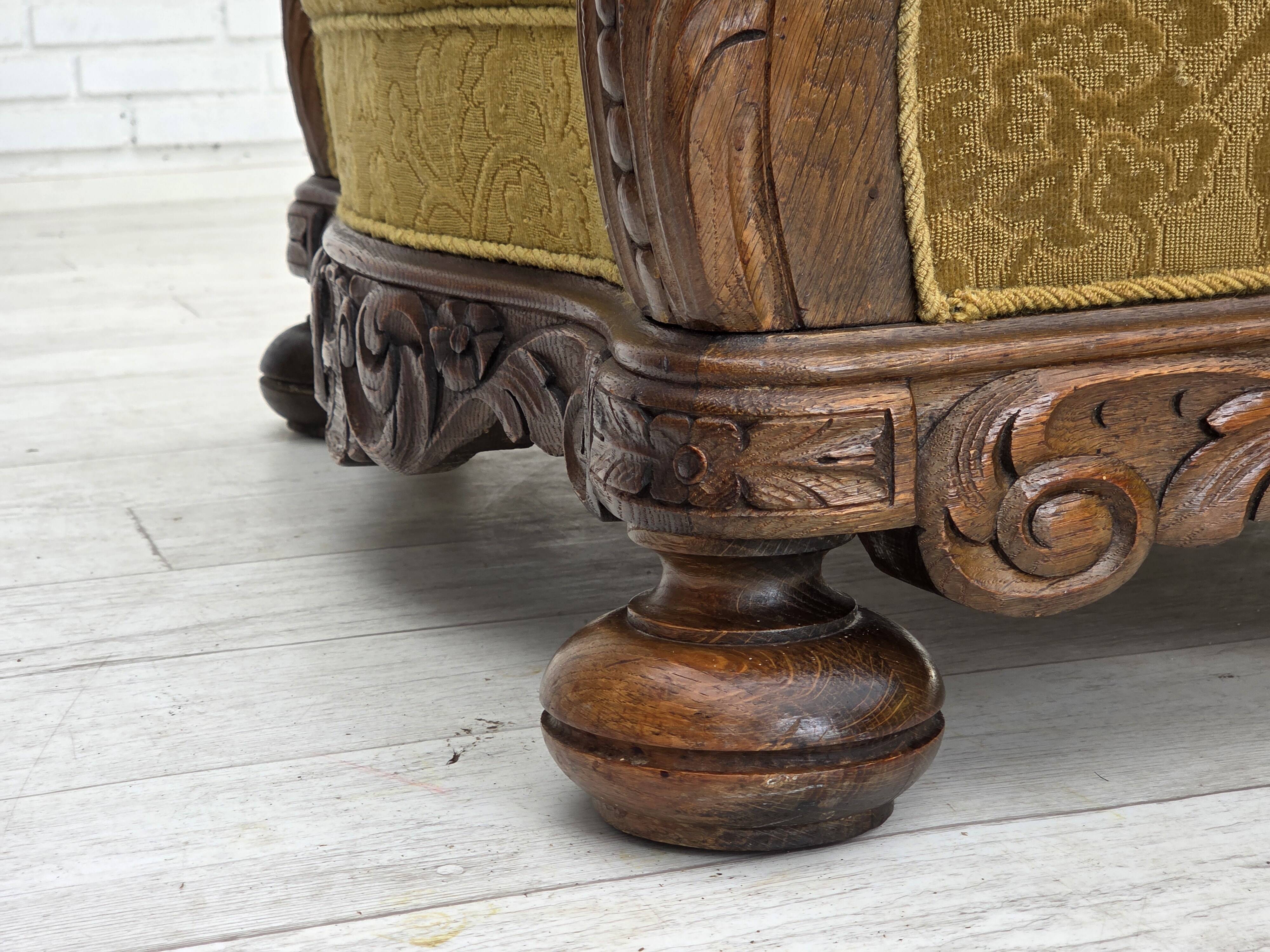 1960s, Danish highback armchair, furniture wool, solid oak wood.